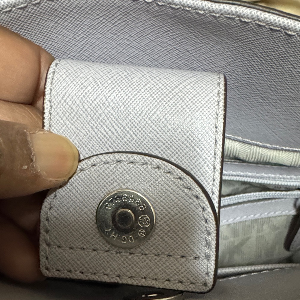 Michael Kors Lavender Saffiano Satchel with Silver MK Padlock - Picture 13 of 16